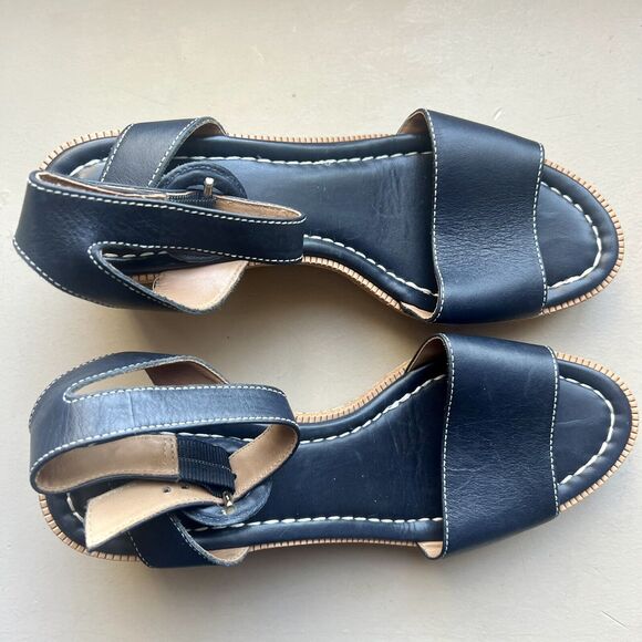 Bernardo Anthropologie Navy Blue Leather Cork Wedge Sandals Ankle Strap Women 9 - Picture 16 of 16